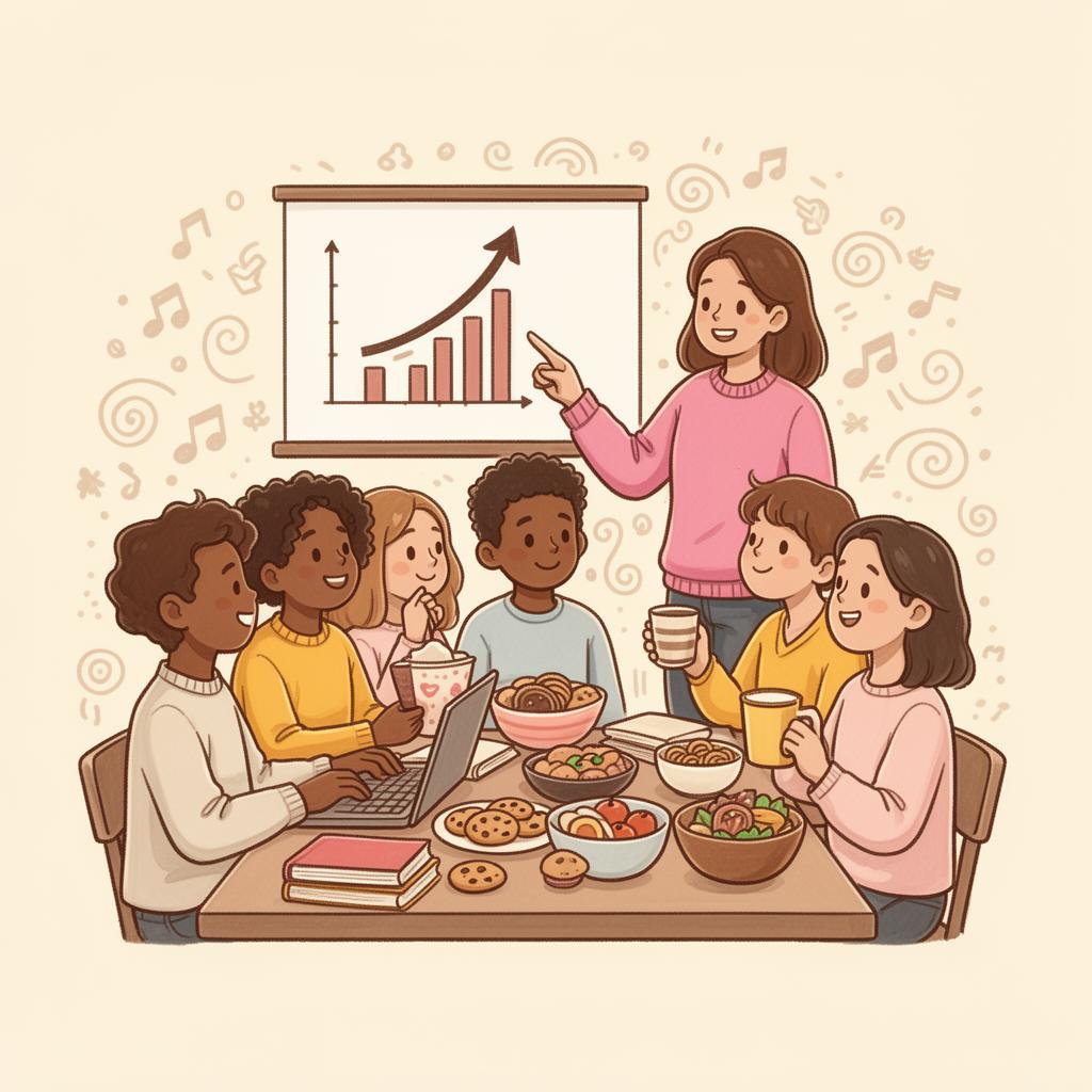 Young people learning and sharing a meal together