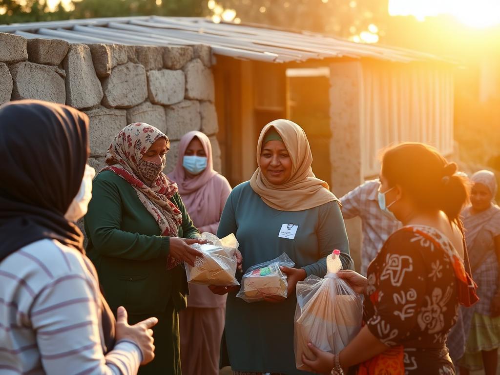 Volunteers distributing meals